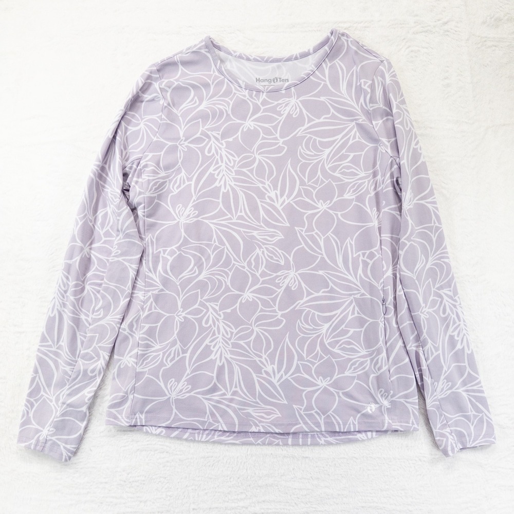 Hang Ten Womens Sun Shirt M Purple Floral UPF 50+ Long Sleeve Rash Guard Top